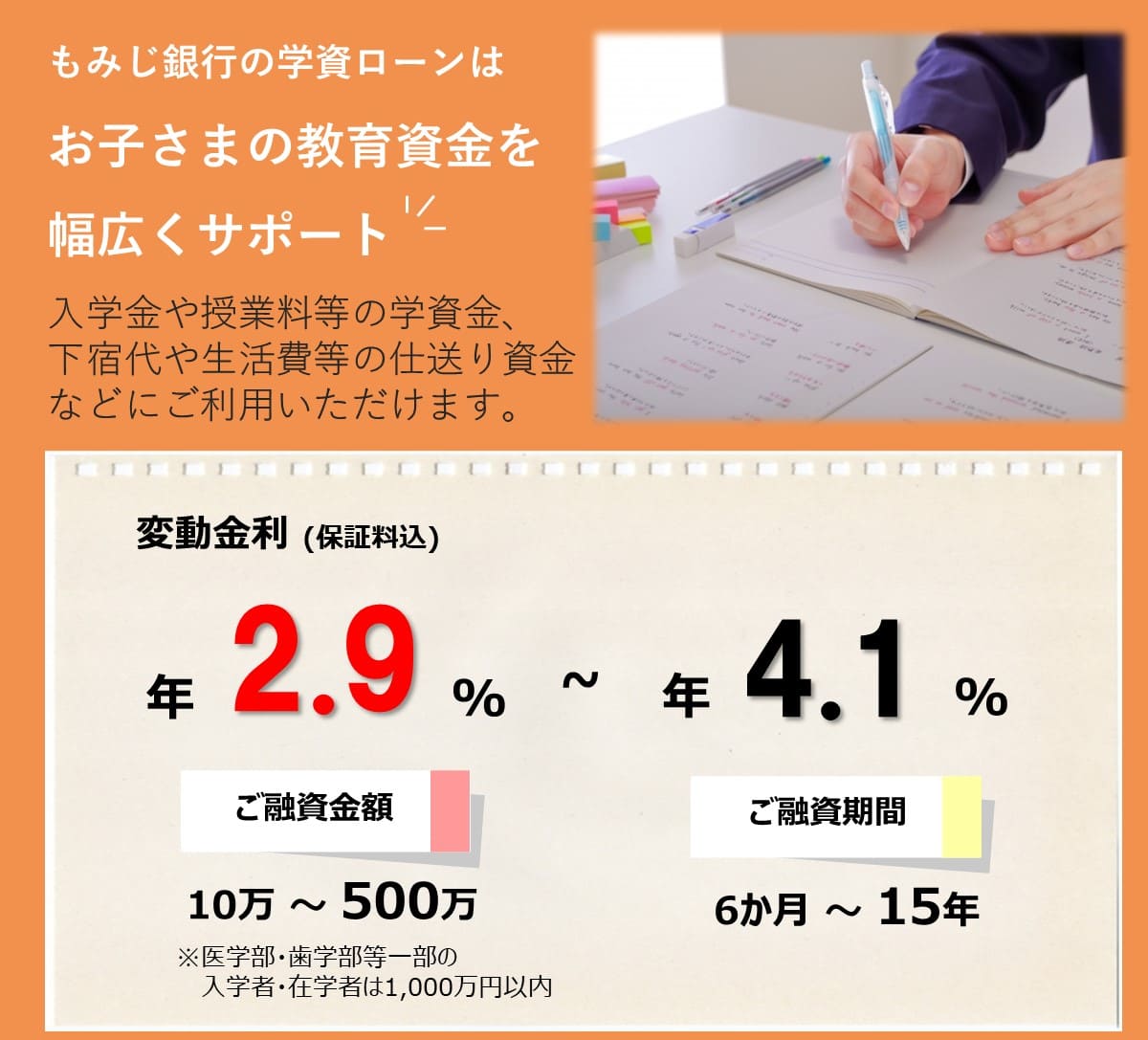 もみじ銀行学資ローン　お子さまの教育資金を幅広くサポート
