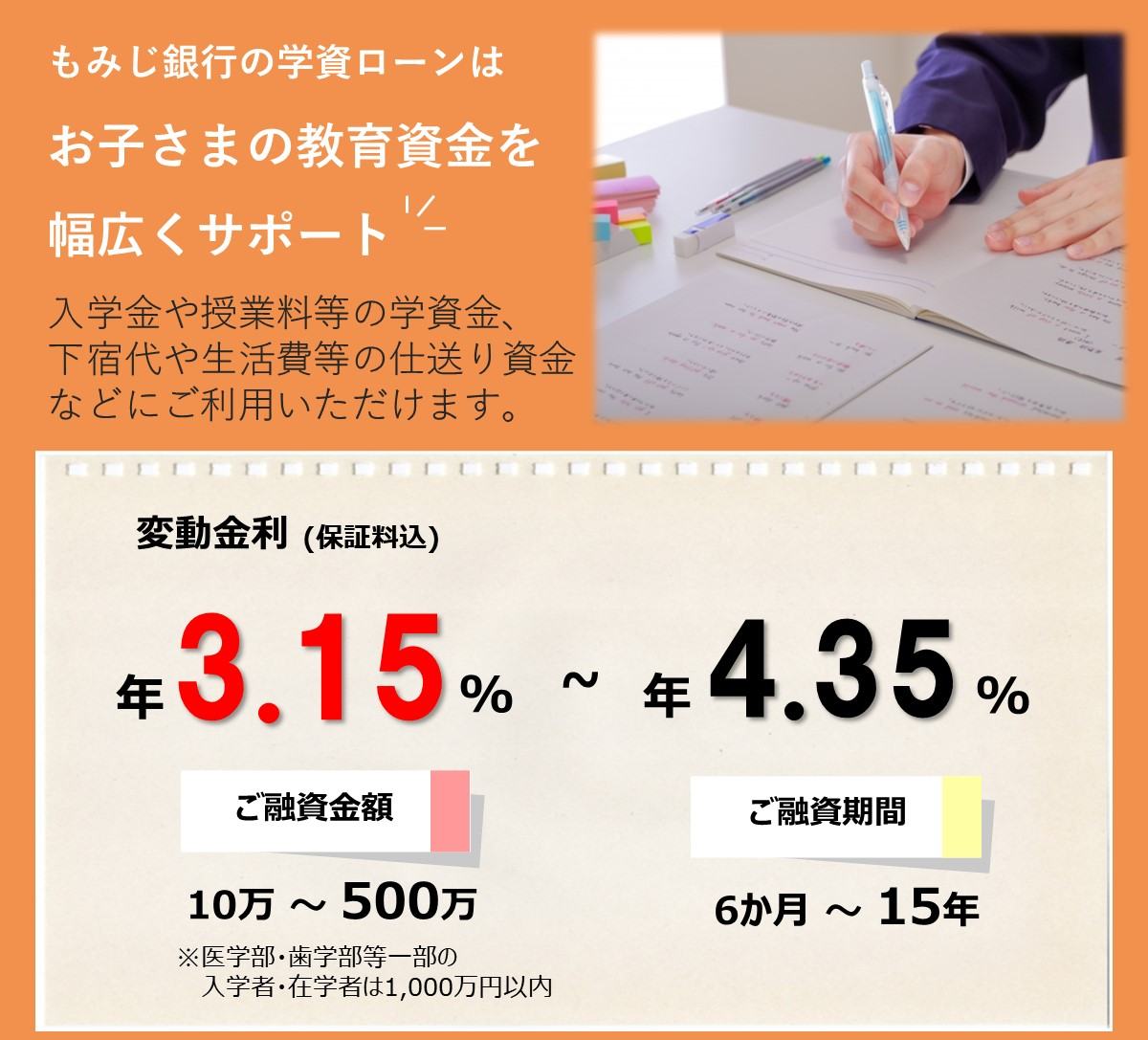 もみじ銀行学資ローン　お子さまの教育資金を幅広くサポート
