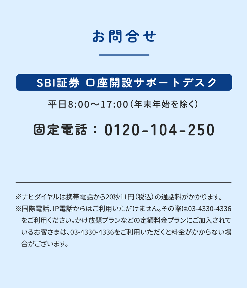 お問合せ SBI証券 口座開設サポートデスク